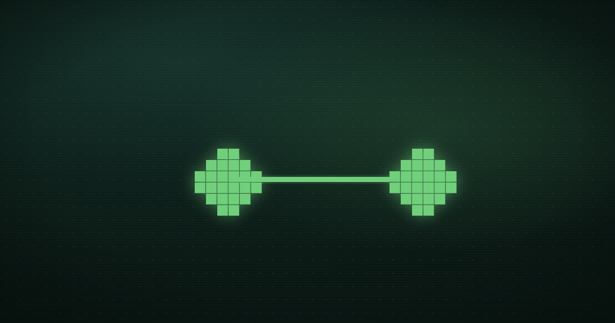 Pixel art of a glowing GitHub-style octocat mark linked to notification blocks on a dark navy background