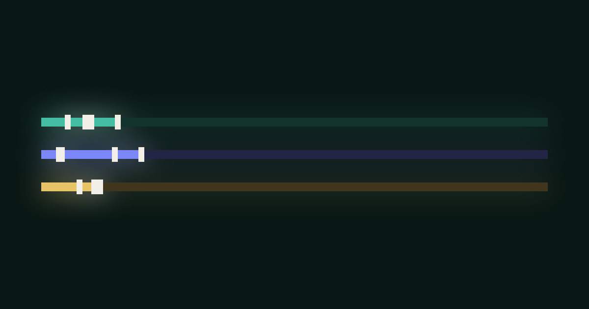 Pixel art of three roadmap bars in teal, blue, and yellow on a dark background